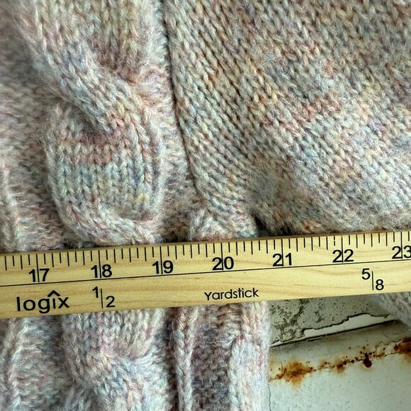 Vtg Cable Knit Sweater Jacket Attached Scarf Shawl Collar Pink Bomber Womens M - Picture 11 of 14